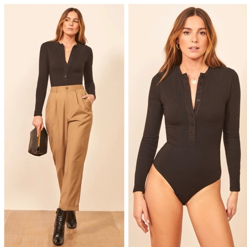 reformation - NWT nisa knit bodysuit long-sleeve top henley stretch black